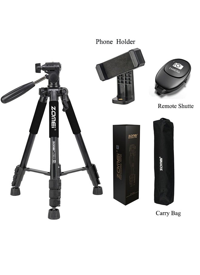 Zomei - Tripod,56-inch Camera Tripod,Flexible Travel Camera Tripod with 3-Way Pan Head and Phone Holder Mount Compatible with iPhone,Projector,Webcam,Spotting Scopes - Image 1