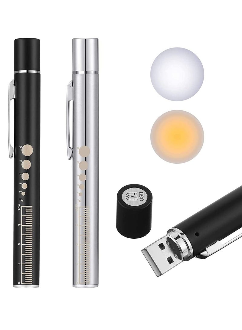 Pen Light, Diagnostic Medical Penlight,Reusable LED Penlight,for Students Doctors Nurses with 2 Light LED Sources, USB Rechargeable, Extra Warm Light Bulb, Pocket Clip (2 Pieces) - Image 1