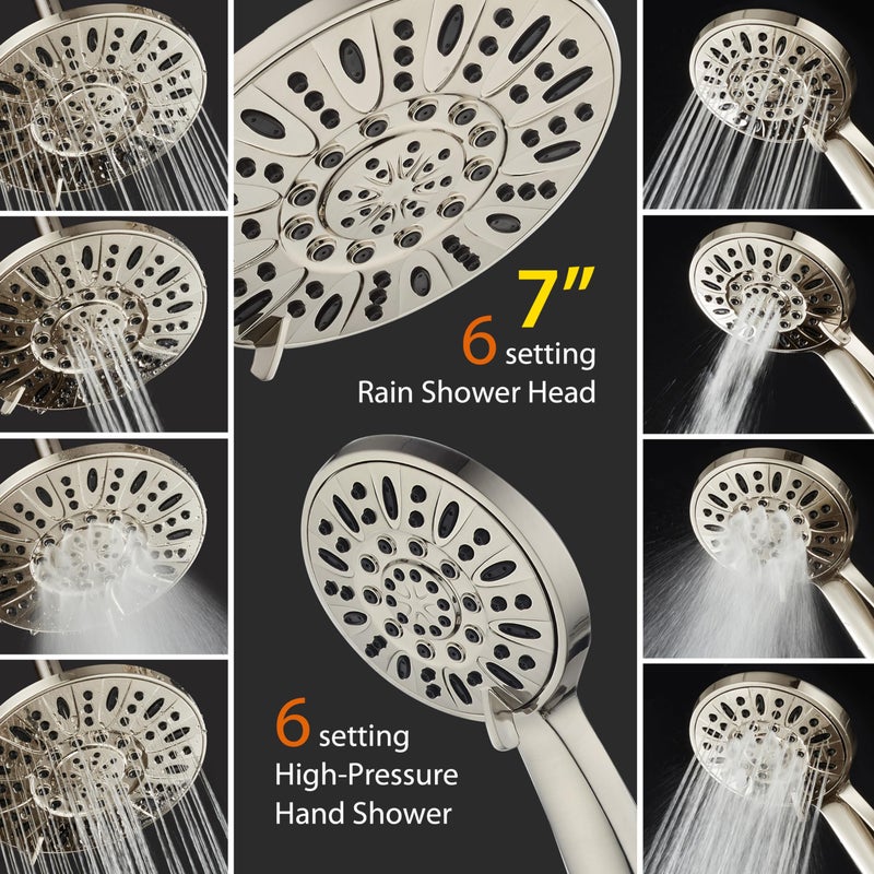 AquaDance 7" Premium High Pressure 3-Way Rainfall Combo with Stainless Steel Hose – Enjoy Luxurious 6-setting Rain Shower Head and Hand Held Shower Separately or Together – Brushed Nickel Finish - Image 3