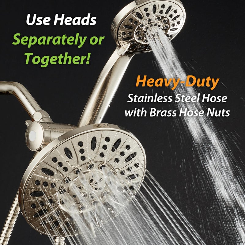 AquaDance 7" Premium High Pressure 3-Way Rainfall Combo with Stainless Steel Hose – Enjoy Luxurious 6-setting Rain Shower Head and Hand Held Shower Separately or Together – Brushed Nickel Finish - Image 5