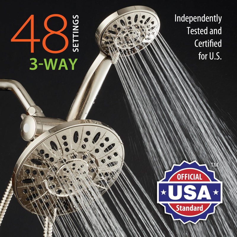AquaDance 7" Premium High Pressure 3-Way Rainfall Combo with Stainless Steel Hose – Enjoy Luxurious 6-setting Rain Shower Head and Hand Held Shower Separately or Together – Brushed Nickel Finish - Image 2