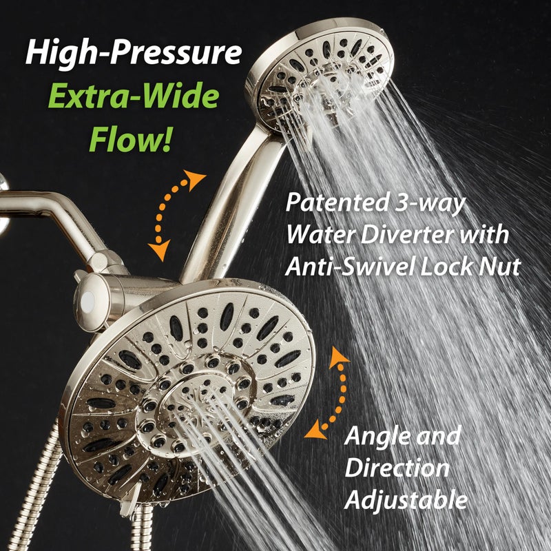 AquaDance 7" Premium High Pressure 3-Way Rainfall Combo with Stainless Steel Hose – Enjoy Luxurious 6-setting Rain Shower Head and Hand Held Shower Separately or Together – Brushed Nickel Finish - Image 4