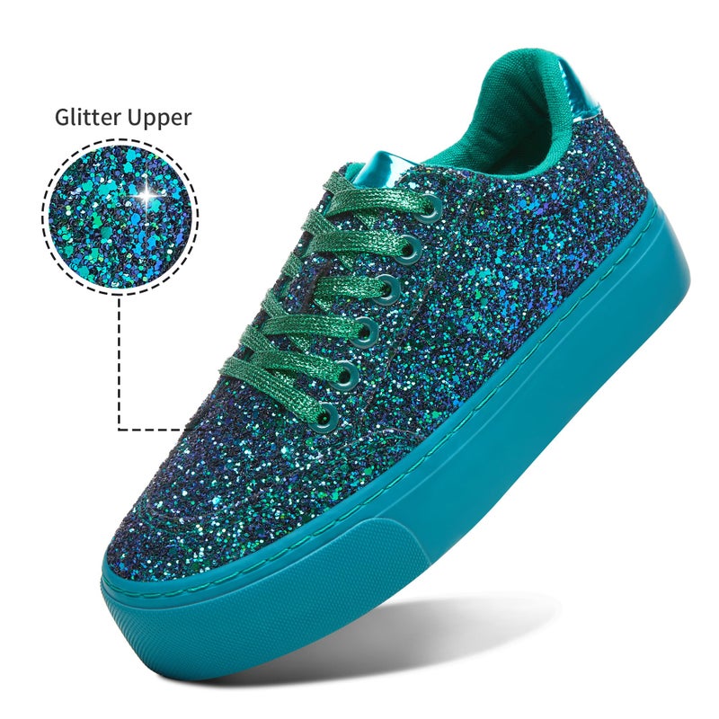 Jeekopeg Glitter Platform Sneakers Women Casual Sequin Sparkly Shoes Bling Thick Sole Walking Shoes Shiny Sequin Wedding Sneakers for Lady(Green Glitter,US8) - Image 3