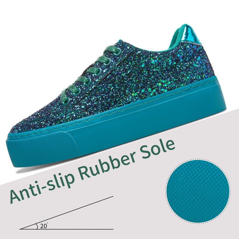 Jeekopeg Glitter Platform Sneakers Women Casual Sequin Sparkly Shoes Bling Thick Sole Walking Shoes Shiny Sequin Wedding Sneakers for Lady(Green Glitter,US8) - Image 4