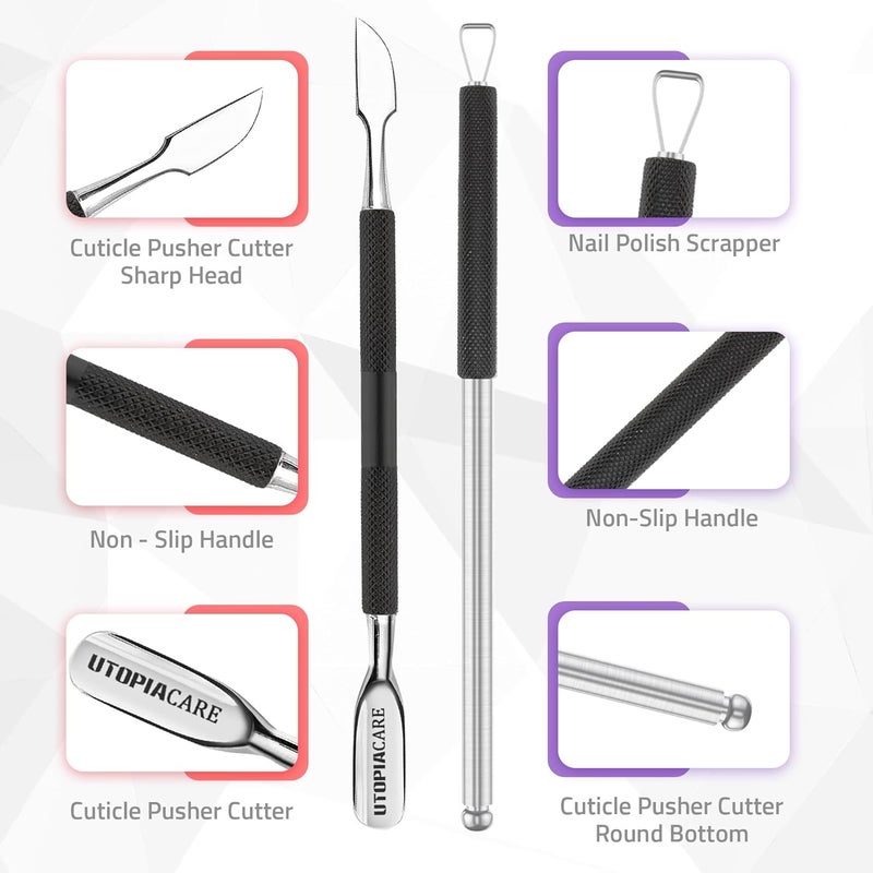 Utopia Care Cuticle Trimmer with Pusher, Nail Trimmer Set, Professional Manicure & Pedicure Kit, Cuticle Remover Tool Kit, Black - Image 3