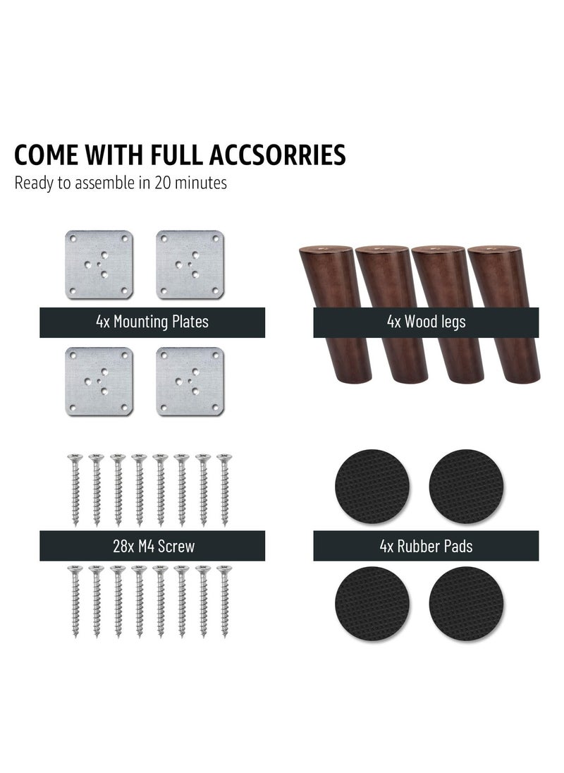 Excefore - Wooden Furniture Legs, 4PCS Soild Wood Oblique Tapered Walnut Replacement Feet, Mounting Plate for Couch Sofa Cabinet TV Stand Armchair, 4 inch / 10cm - Image 1