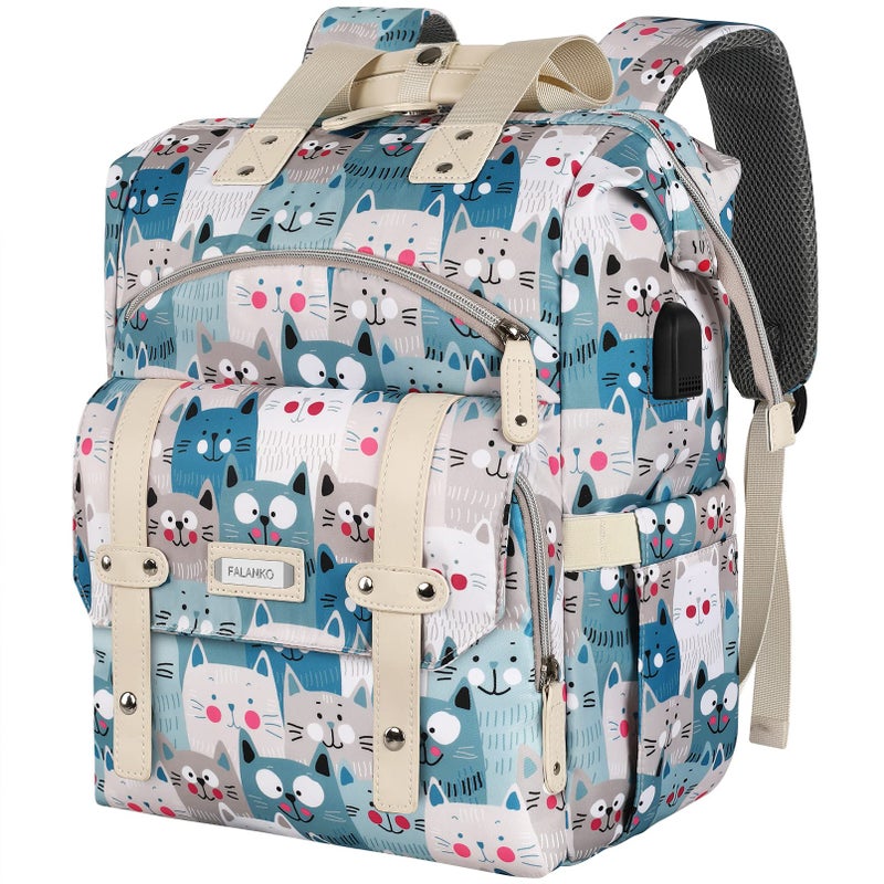 FALANKO Laptop Backpack for Women,Teacher Doctor Nurse Work Purse Bag for 15.6 Inch Laptop,Cute Cartoon Pattern backpack With USB Charging Port RFID Anti Theft Pocket, Large Travel Bookbag for Women - Image 1