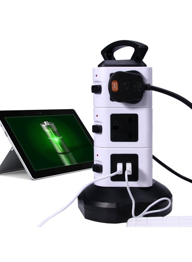 Vertical Power Strip Multi-sockets 10 Outlets and 4 USB, 2500W, 110-250 Worldwide Voltage Tower Power Socket Outlets with 6.5 Feet Cord for Home and Office or Store - Image 3
