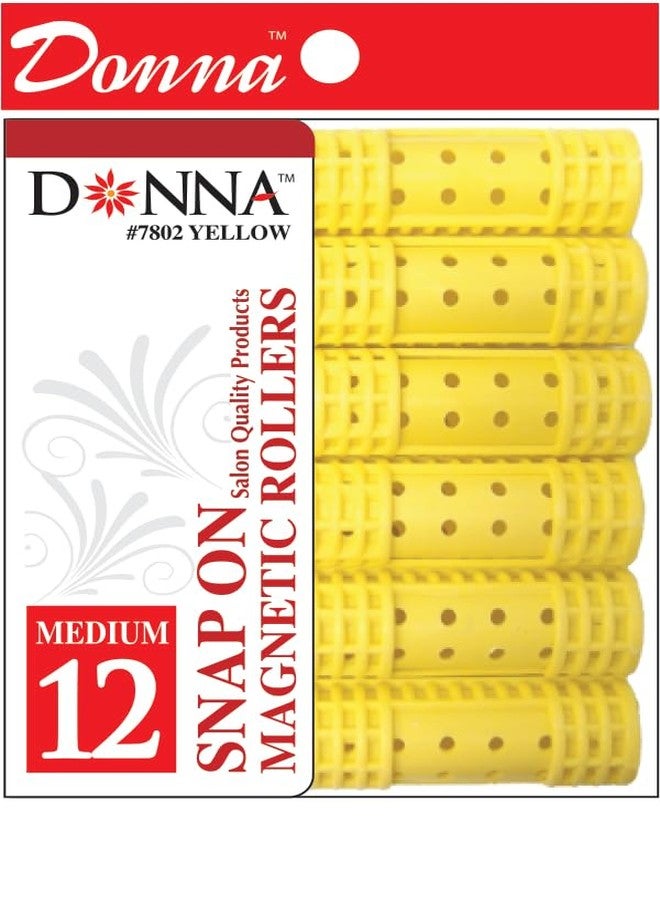 DONNA Snap-On Magnetic Rollers 0.5"(D), Small (14-Pack) - Vented Wet-Set Hair Rollers with Snap Caps - No Pins Needed, Fast Drying, Long-Lasting Curls & Volume (YELLOW MEDIUM, ROLLER)