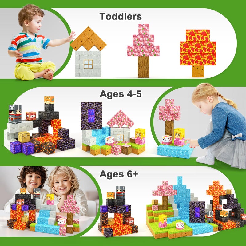 Coodoo كتل مغناطيسية - مجموعة بوابة سحرية لبناء عالم المغناطيس Mine، كتل بناء مغناطيسية، ألعاب حسية خارجية للأطفال من 3 سنوات فما فوق، ألعاب إبداعية للأطفال 84 قطعة - Image 4