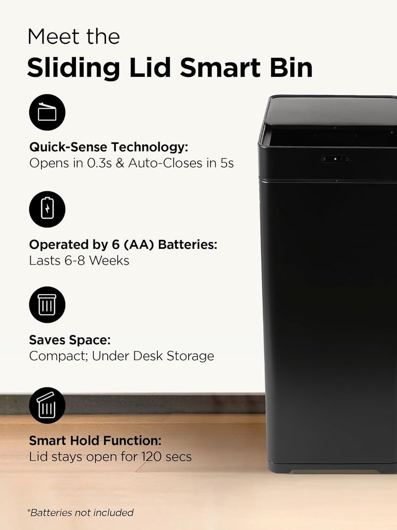 UMAI 42L Dustbin For Kitchen | Dustbin For Bathroom | 61cm Automatic Smart Sensor Dustbin For Bedroom | Steel Dustbin With Lid | Hands Free Access | Dustbin For Office | Garbage Bin - Black - Image 2