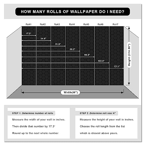 Simon&Siff Black Textured Wallpaper 3D Embossed Hexagon Geometric Wallpaper 17.3in x 39.4ft Non Woven Traditional Wallpaper for Bedroom Bathroom Textured Walls in The Bathroom (Non-Pasted) - Image 3