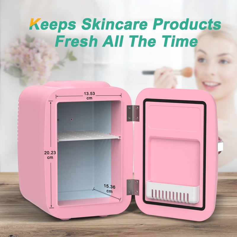 Crownful Mini Fridge, 4 Liter/6 Can Portable Cooler and Warmer Personal Refrigerator for Skin Care, Cosmetics, Beverage, Food,Great for Bedroom, Office, Car, Dorm, ETL Listed (Pink) - Image 4