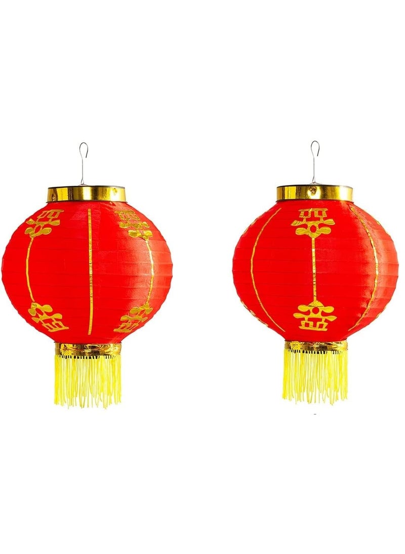 The Decor Affair Set of 2 Traditional Chinese Hanging Lanterns Luxurious Red Silk Fabric with Intricate Gold Accents Perfect for Home Restaurant and Holiday Celebrations 