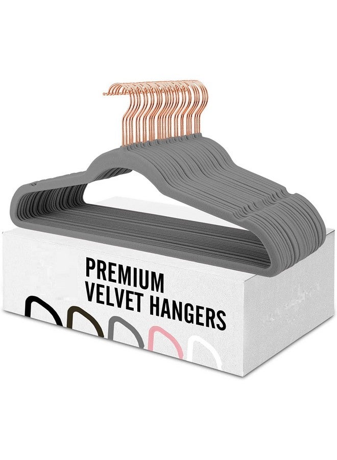 Evolluxi® Non-Slip Velvet Hangers - Suit Hanger Ultra Thin Space Saving 360 Degree Swivel Hook Strong and Durable Clothes Hangers (GREY, 6) - Image 1