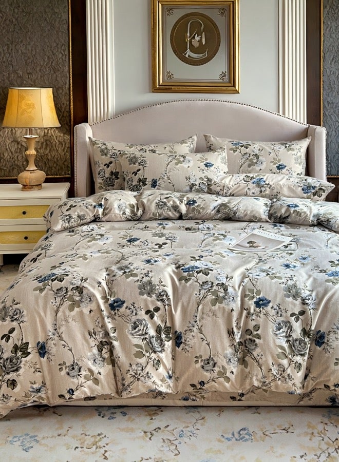LUNA Home King size 6-piece duvet cover set with blue roses.  - Image 1
