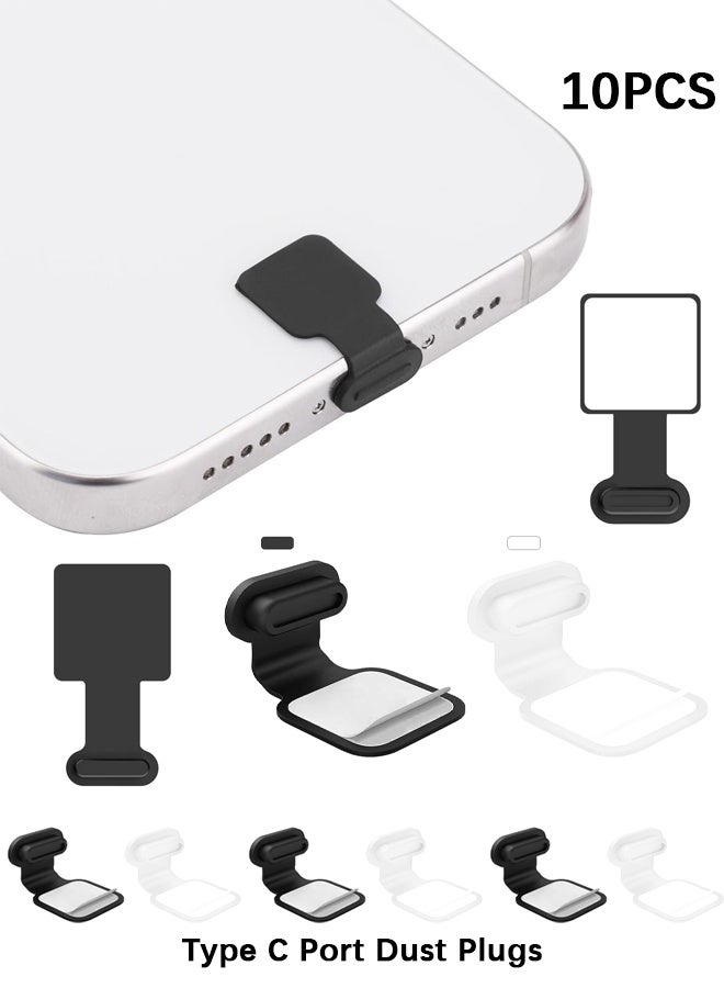 دبليو أف أف أو 10 قطع سدادات غبار لمنفذ Type C، أغطية حماية غبار USB C لهواتف Type-C ضد الغبار، سدادة شحن سيليكونية مع مادة لاصقة قابلة للإزالة متوافقة مع سلسلة iPhone 15 وSamsung وHuawei ومعظم أجهزة منفذ C (أسود/شفاف) - Image 1