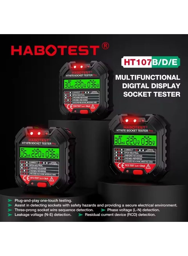 هابوتيست جهاز اختبار المقابس HABOTEST HT107 Pro، كاشف الجهد، قابس أوروبي، تأريض، خط صفري، قطبية القابس، فحص الطور - Image 5