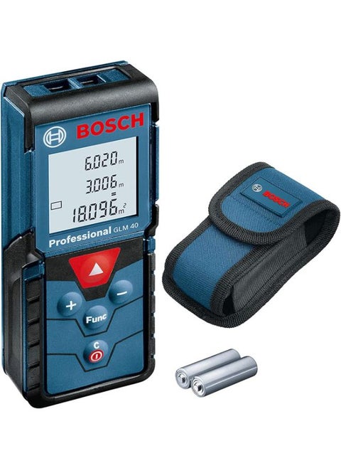 Bosch Professional Laser Measure GLM 40 (with Memory Function  Measuring Range: 0.15 â€“ 40 m  2 x 1.5 V Batteries  Protective Bag)