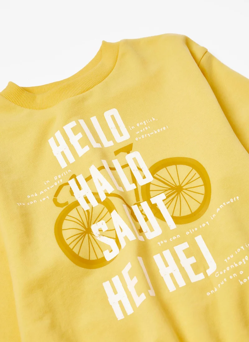 زيبي cotton Sweatshirt for Girls 'Hello', Yellow