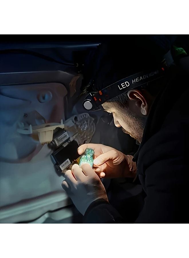 6 قطع مصباح أمامي LED قابل للشحن عبر USB، حزام رأس قابل للتعديل، خفيف الوزن، إضاءة بدون استخدام اليدين - Image 5