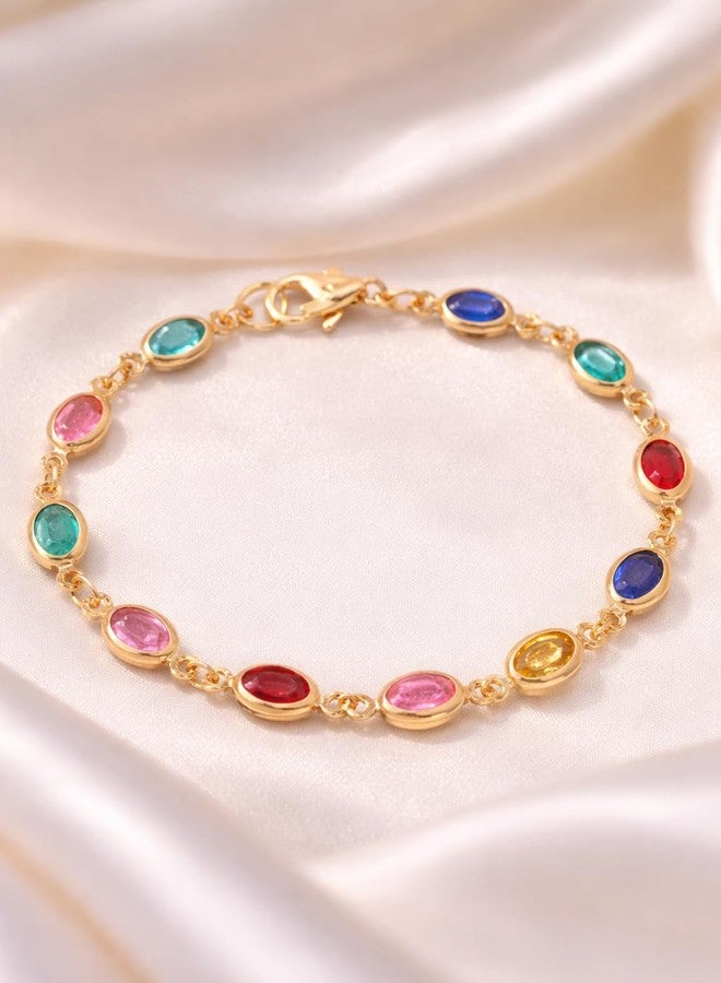 SHANKHRAJ MALL Gold Plated Beaded Bracelet for Women | Pearl & Pastel Stone Charm Bracelet | Adjustable Chain Link Bracelet (A399) - Image 3