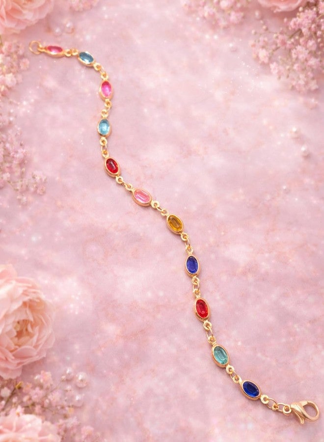SHANKHRAJ MALL Gold Plated Beaded Bracelet for Women | Pearl & Pastel Stone Charm Bracelet | Adjustable Chain Link Bracelet (A399) - Image 1