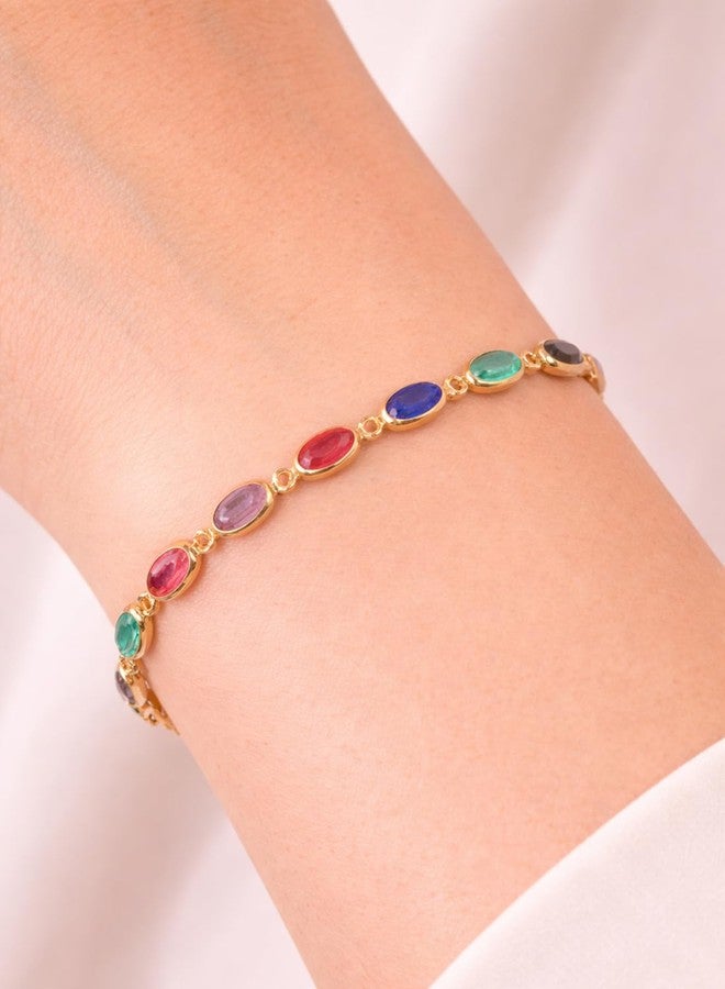 SHANKHRAJ MALL Gold Plated Beaded Bracelet for Women | Pearl & Pastel Stone Charm Bracelet | Adjustable Chain Link Bracelet (A399) - Image 4