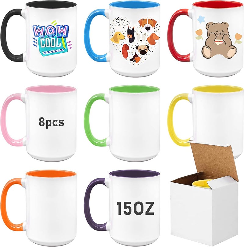 KisSealed 8 Pack Sublimation Mugs Blank15oz Sublimacion Coffee Mugs Ceramic Cups with BoxTazas Para SublimacionBulk Mugs for Milk Tea Latte Hot Cocoa8 Colors - Image 1