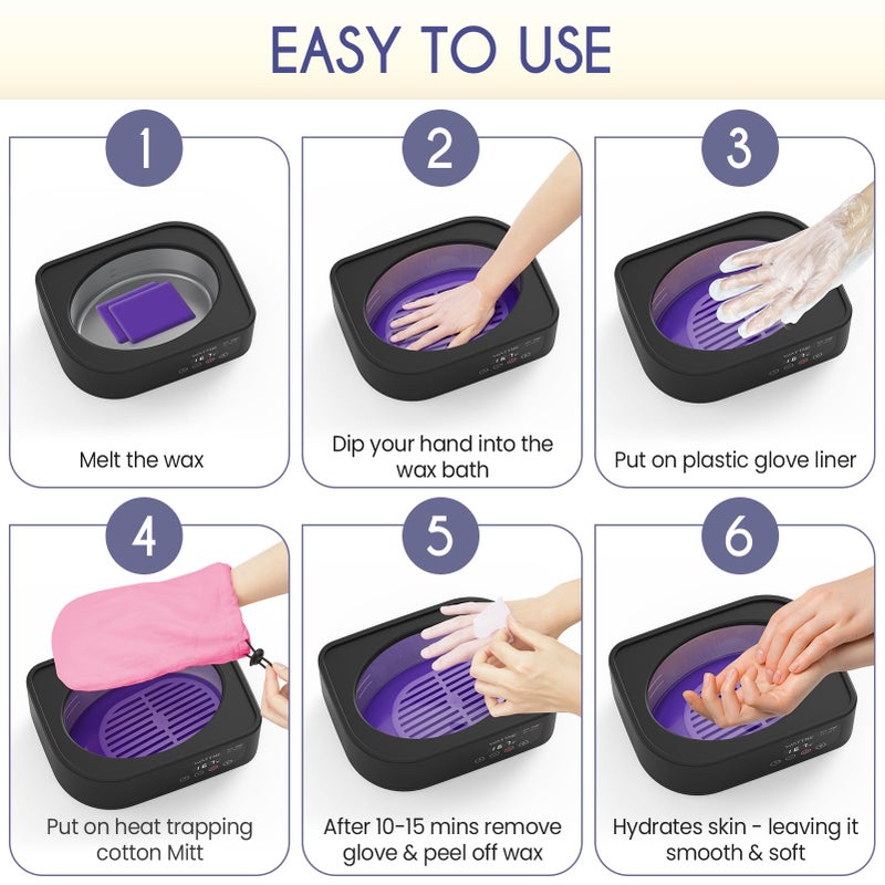 Wattne Paraffin Wax Machine for Hands & Feet â€“ Paraffin Wax Warmer Moisturizing Kit with Auto-Timer & Precision Temperature Control, Paraffin Wax Bath for Arthritis, Dry Skin Care, Home Spa-Black - Image 5