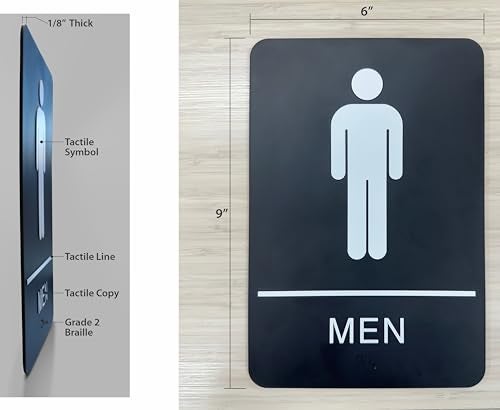 Headline Sign 9002 Mens Restroom ADA Sign with Grade 2 Braille and Tactile Graphics 6 x 9 BlackWhite Made in USA - Image 3
