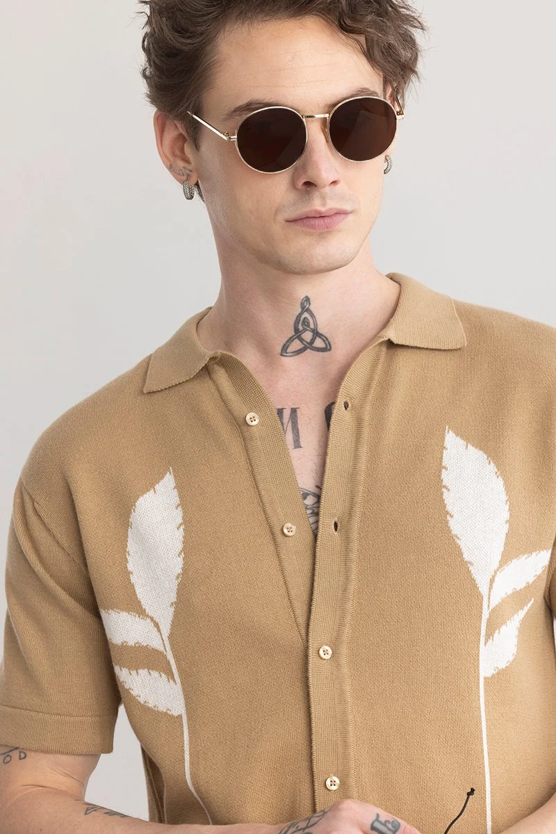 Snitch beige Plumaleaf Beige Knitted Shirt for Men | Best Price UAE