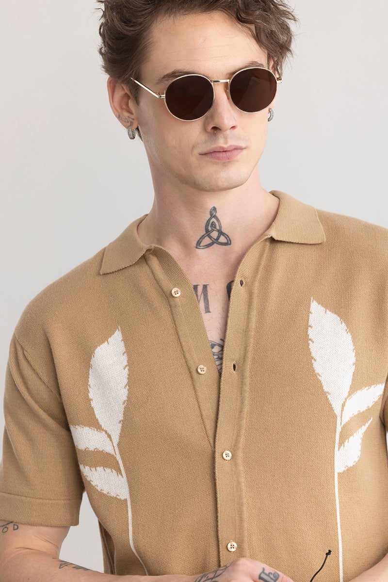 SNITCH Plumaleaf Beige Knitted Shirt - Image 4