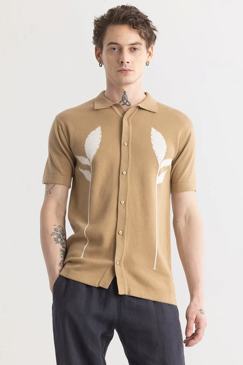 SNITCH Plumaleaf Beige Knitted Shirt
