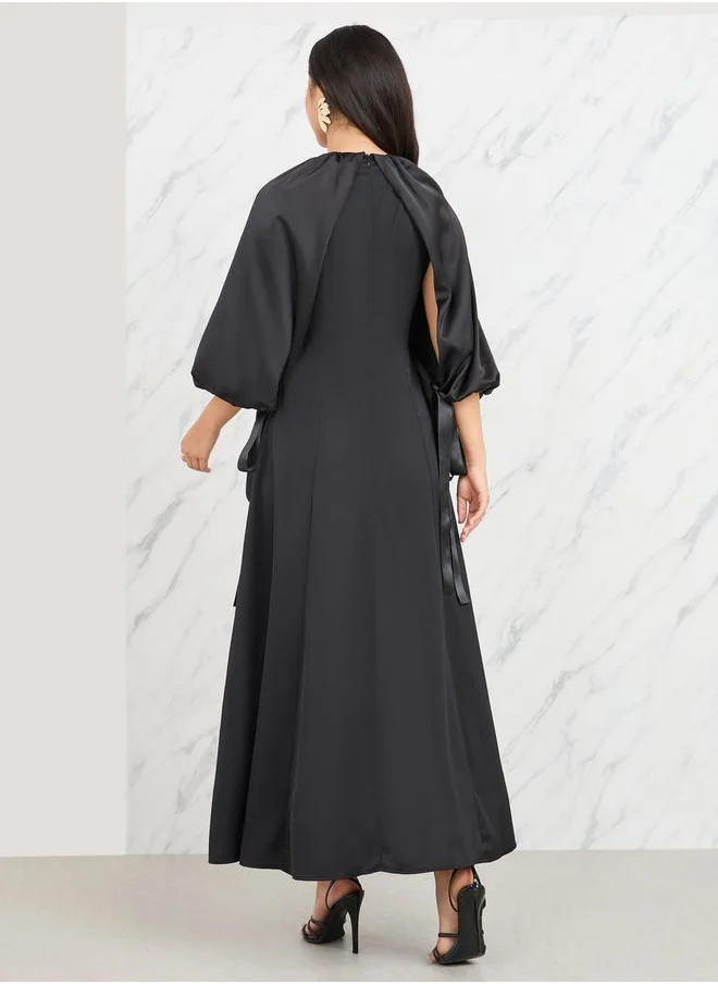 Styli Cape Volume Sleeves A-line Maxi Dress