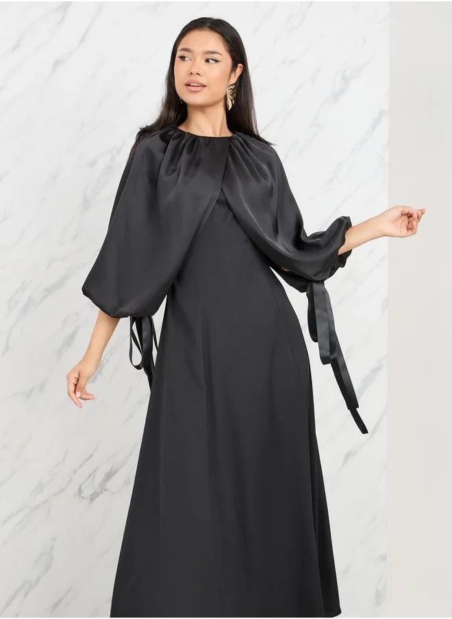 Styli Cape Volume Sleeves A-line Maxi Dress