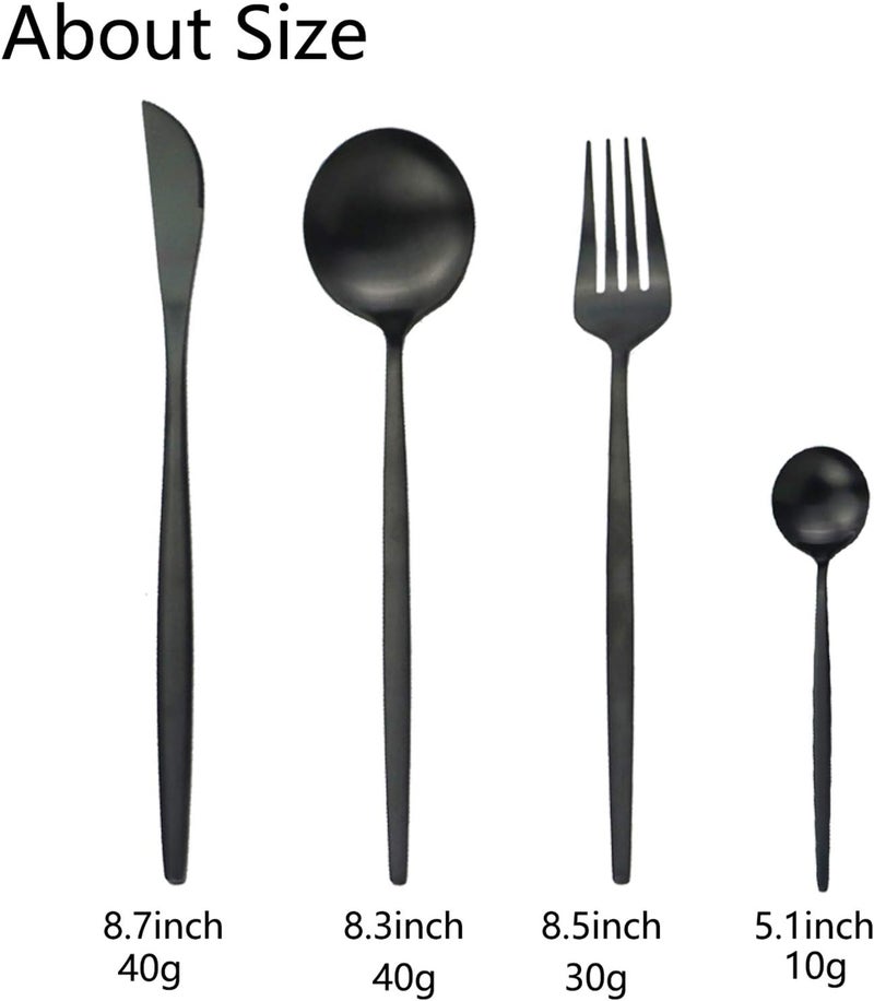 JASHII Silverware Set 24Piece Stainless Steel Flatware SetKitchen Utensil Set Service for 6Tableware Cutlery Set for Home Dishwasher Safe Matte Black - Image 3