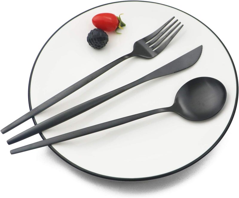 JASHII Silverware Set 24Piece Stainless Steel Flatware SetKitchen Utensil Set Service for 6Tableware Cutlery Set for Home Dishwasher Safe Matte Black - Image 4