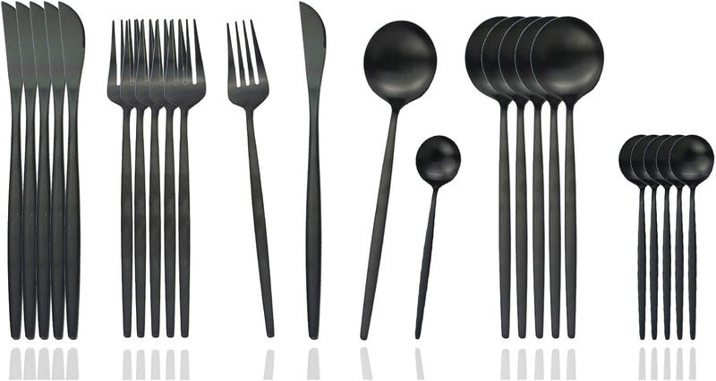 JASHII Silverware Set 24Piece Stainless Steel Flatware SetKitchen Utensil Set Service for 6Tableware Cutlery Set for Home Dishwasher Safe Matte Black - Image 1