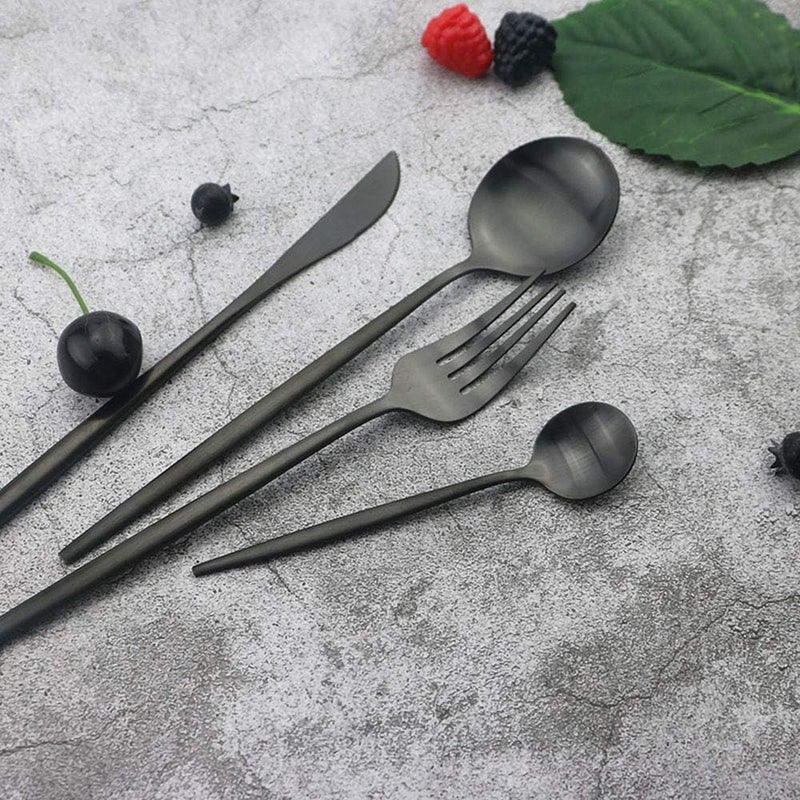 JASHII Silverware Set 24Piece Stainless Steel Flatware SetKitchen Utensil Set Service for 6Tableware Cutlery Set for Home Dishwasher Safe Matte Black - Image 2