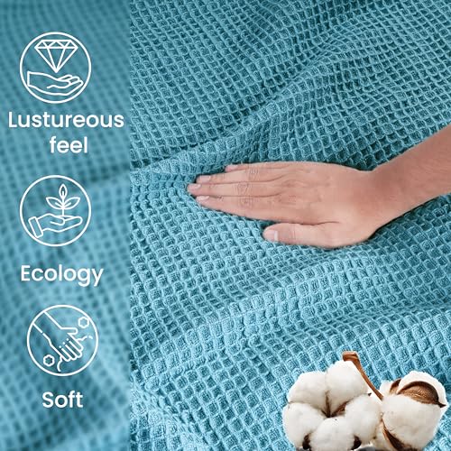 Tex Trend Waffle Blankets – 100% Cotton Blankets Queen Size – Breathable and Soft for Summer Spring – Suitable for Bed Layering, Sofa and Couch - Blue (90”x90”) - Image 4