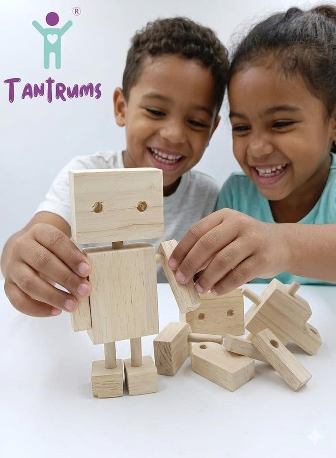 Tantrums Wooden Robot DIY Builder Kit, Natural Wood, Assembly Activity Set for Kids, Toy Figure - Image 5