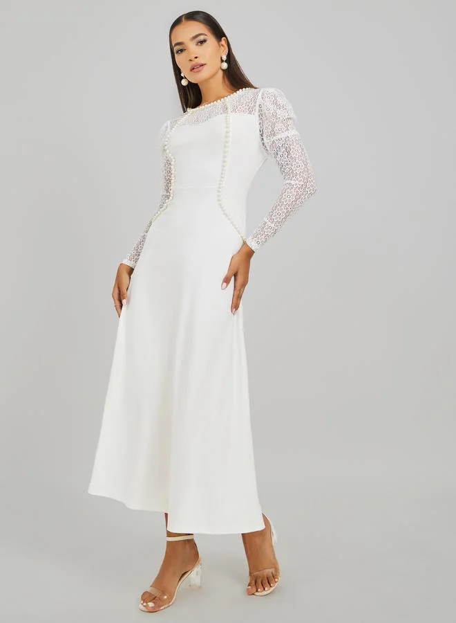 Take Two Take Two Embellished Lace Detail Long Lace Sleeve Maxi Dress