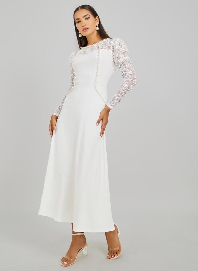 تايك تو فستان ماكسي طويل بأكمام دانتيل مزين بتفاصيل دانتيل - Image 2