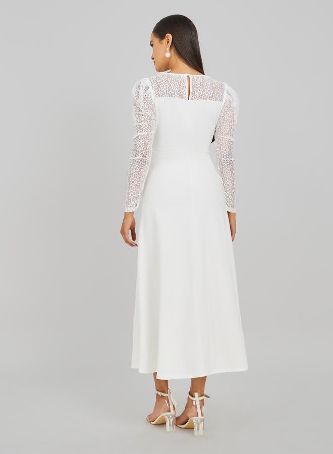 تايك تو فستان ماكسي طويل بأكمام دانتيل مزين بتفاصيل دانتيل - Image 5