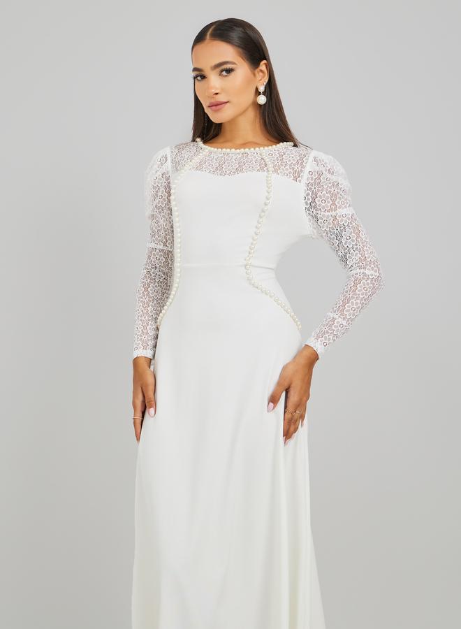 تايك تو فستان ماكسي طويل بأكمام دانتيل مزين بتفاصيل دانتيل - Image 3