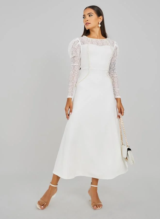 Take Two Take Two Embellished Lace Detail Long Lace Sleeve Maxi Dress