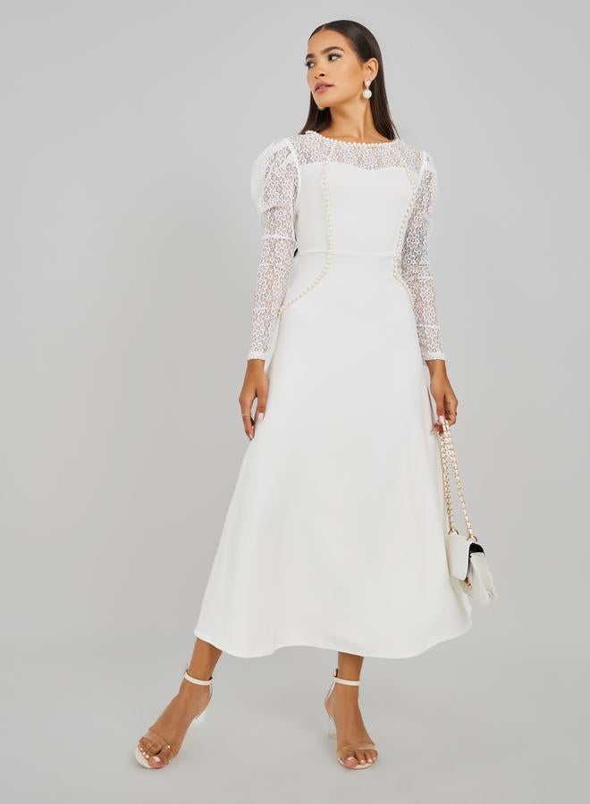 تايك تو فستان ماكسي طويل بأكمام دانتيل مزين بتفاصيل دانتيل - Image 1