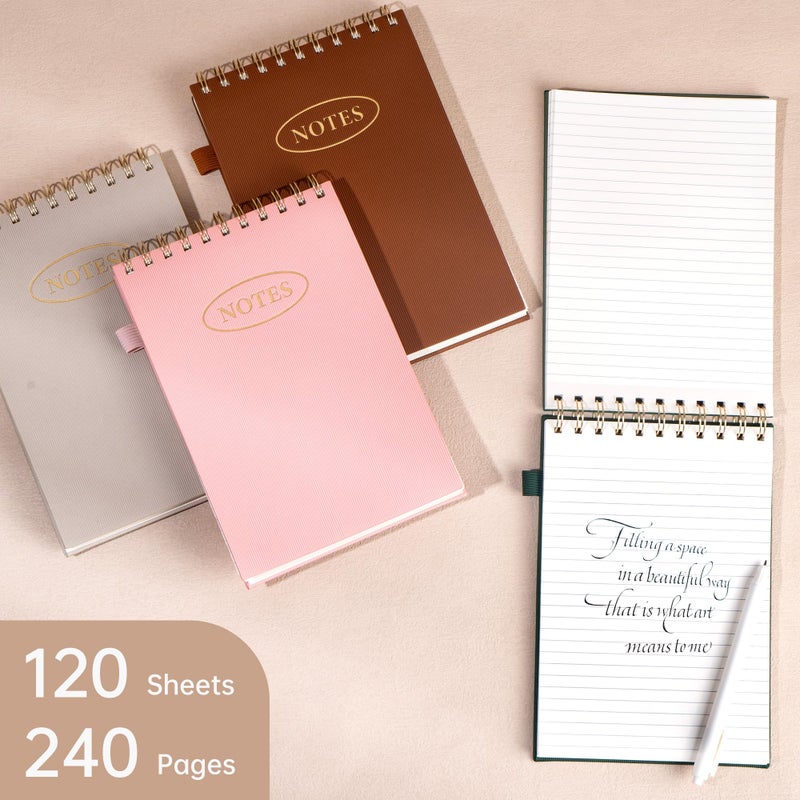 Yoment Top Spiral Notebook 240 Pages Leather Steno Pads 6x9 Top Bound Spiral Notepad 100 GSM College Ruled Notebook Left Handed Notebooks for Work School Office, Beige - Image 2