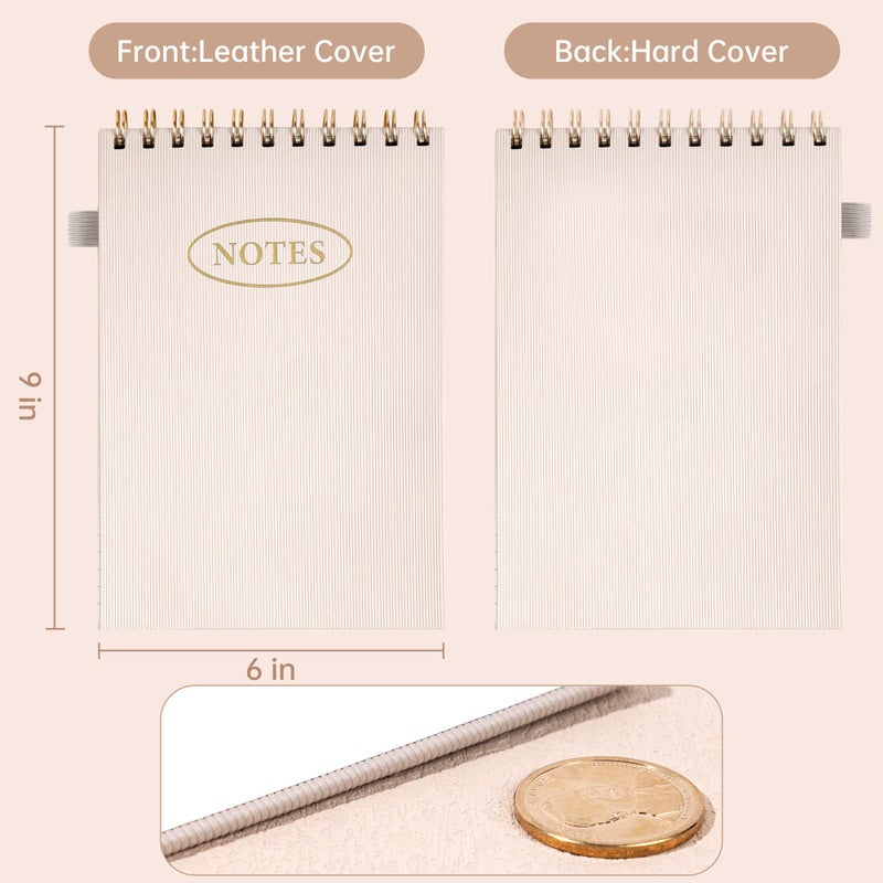 Yoment Top Spiral Notebook 240 Pages Leather Steno Pads 6x9 Top Bound Spiral Notepad 100 GSM College Ruled Notebook Left Handed Notebooks for Work School Office, Beige - Image 3